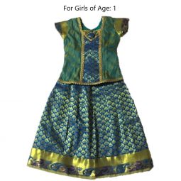 South Indian Lehenga Girls skirt - Green -12"